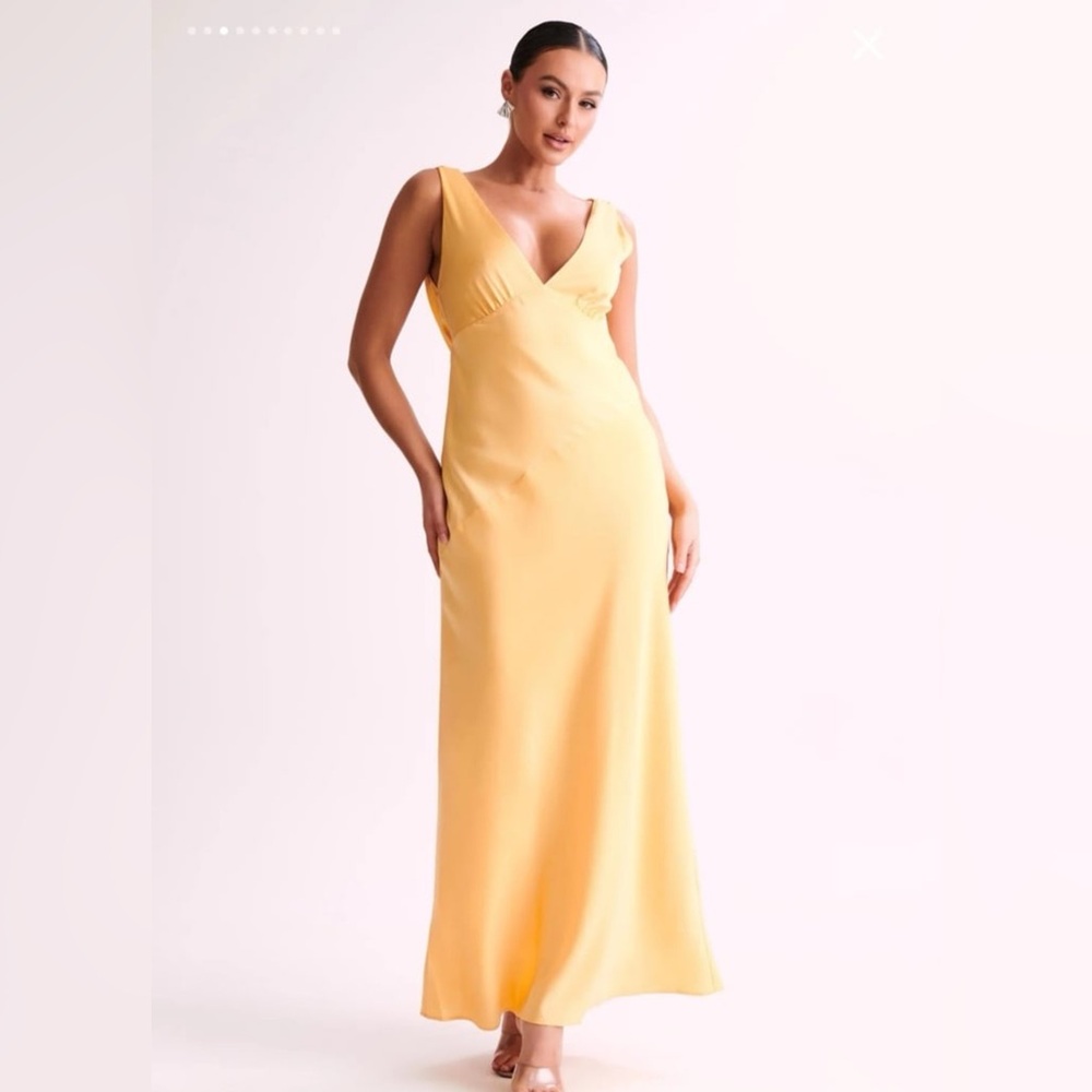 Meshki Maxi Satin Dress with Back Cowl - Lemon